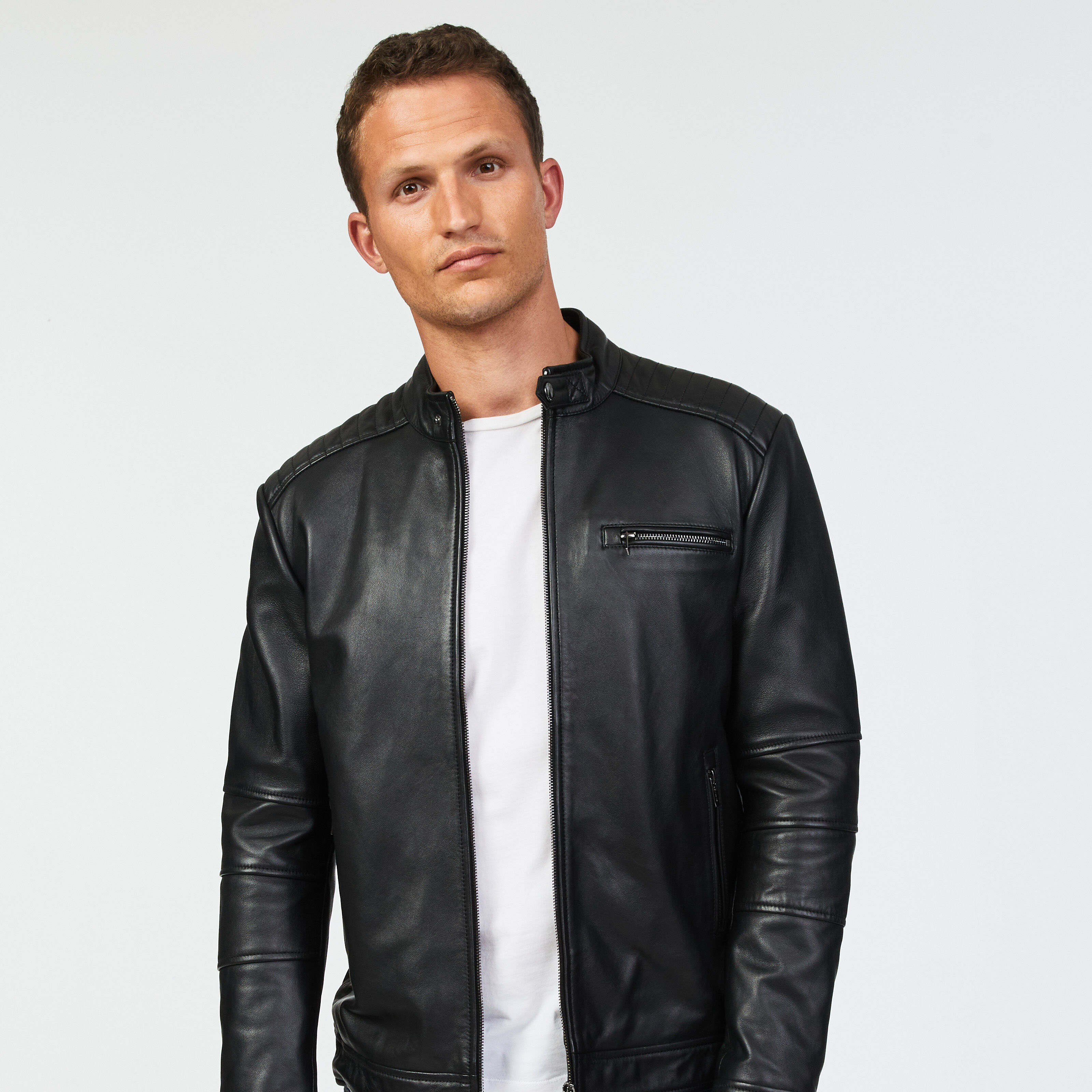 Zip Through Leather Biker Jacket Coats Jackets Politix